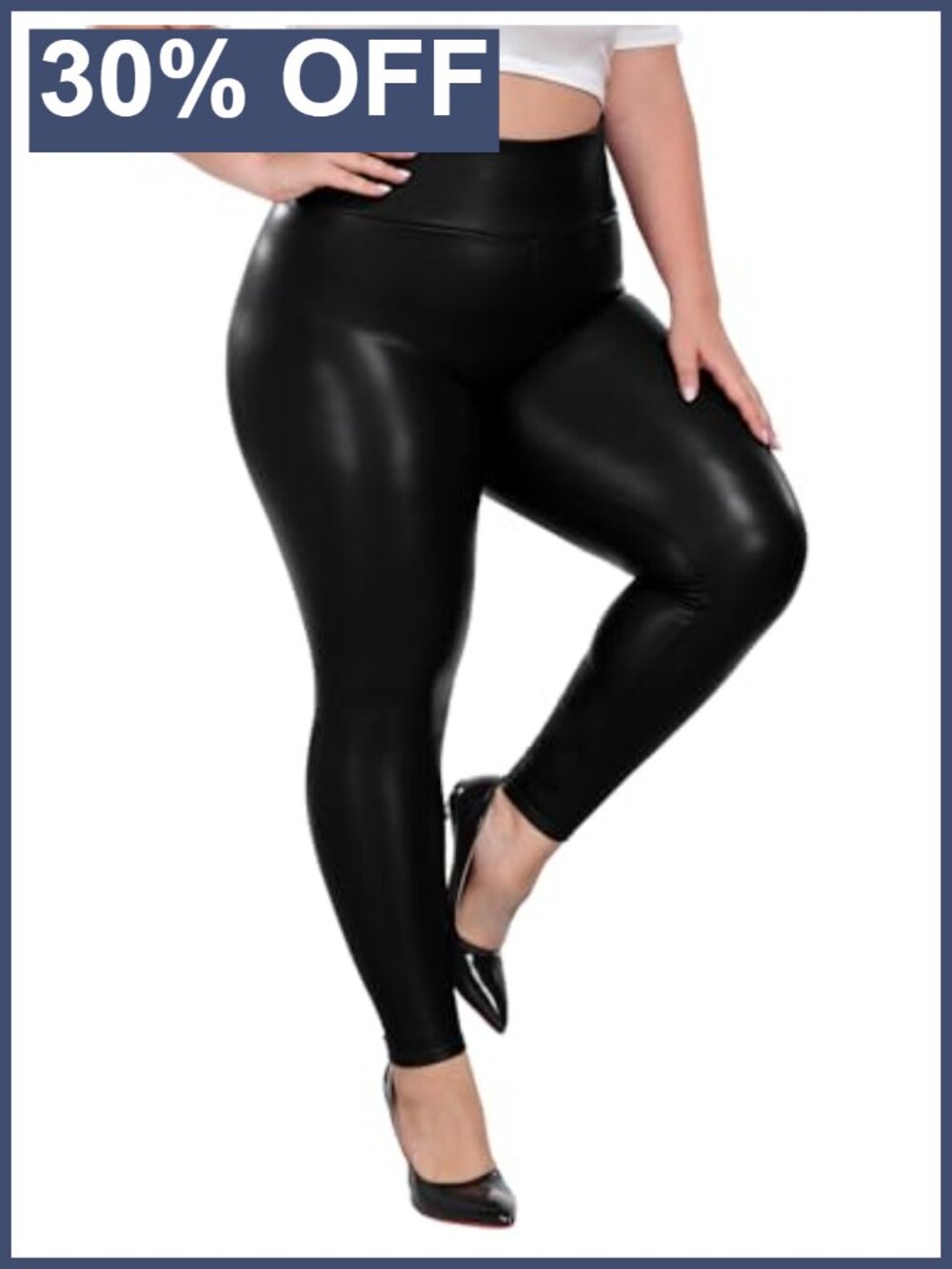 Plus Size Faux Leather Leggings High Waisted Stretchy Pants